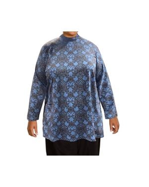 On The Plus Side Mock Turtleneck Long Sleeve Sweater - Blue