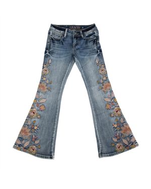Grace In La Girls Embroidered Leg Jeans - Blue