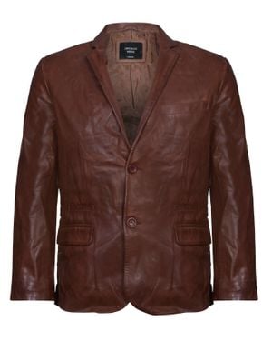 Infinity Leather Slim 2 Button Leather Blazer Jacket-London - Brown