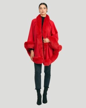 Gorski Cashmere Capelet With Shadow Fox Trim - Red