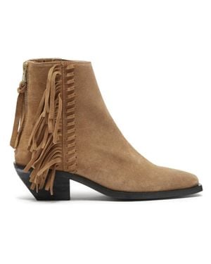 AllSaints Layla Suede Leather Fringe Boots - Brown
