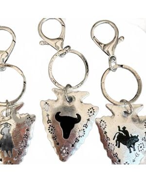 Boho Ranch Aztec Arrowhead & Steer Keychain - Metallic