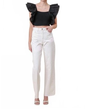 Line & Dot Mara Short Flutter Sleeves Top - Black
