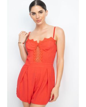 TRUEDAMES Cinched Zip Sweetheart Pleated Romper - Red