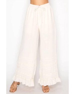 Origami Jewellery Lined Flowy Pants With Ruffle Details - Natural