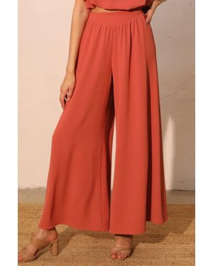 TRUEDAMES Matte Crepe Wide Leg Swing Pants - Red