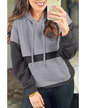 TRUEDAMES Textu Color Block Kangaroo Pocket Drop Shoulder Hoodie - Gray