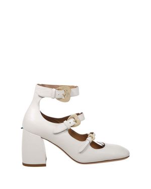 A. BOCCA Pointed Toe Leather Pumps With Decorative Straps - White