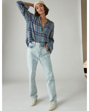 Lucky Brand Cloud Plaid Boyfriend Flannel Shirt - Blue