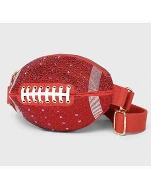 Sensibling Corp Bling Studded Game Day Football Shape Crossbody Bag - Red