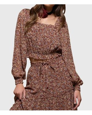 Blu Pepper Lennox Floral Square Neck Crop Top - Brown