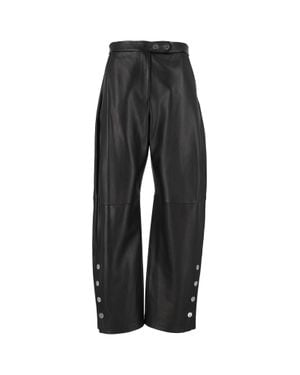 Sportmax Cinepresa Snap Button Cropped Lambskin Leather Pants - Black