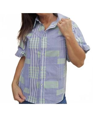Elior Button Front Blouse - Blue