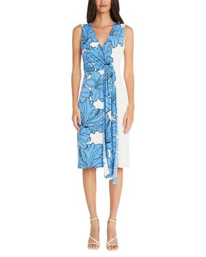 Maggy London Sleeveless Floral Contrast Dress - Blue