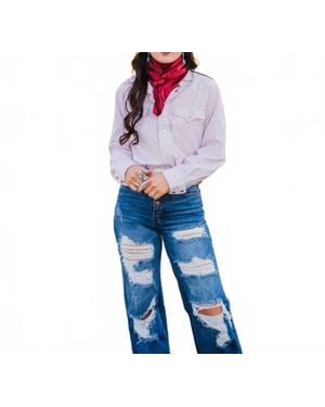 Turquoise Haven Audrey Striped Snap Shirt - Blue