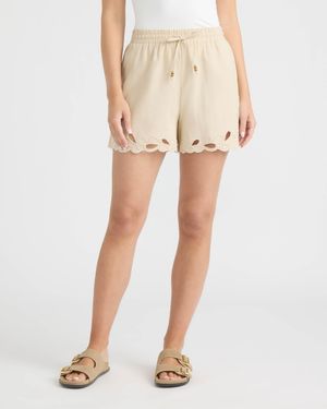 Ellen Tracy Shorts With Embroidered Hem - Natural