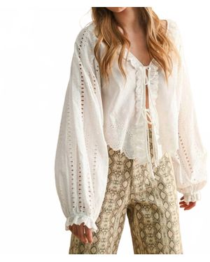 Miou Muse Embroidery Detail Long Sleeve Blouse - Natural