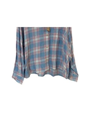 Eddie Bauer Plaid High Tide Relaxed Crop Button Up Shirt - Blue