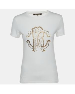 Roberto Cavalli Logo Graphic Jersey Knit T-Shirt - Gray