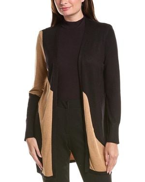 Tahari Open Front Colorblock Long Cardigan - Black