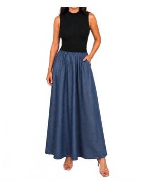 Elan Maxi Mock Neck Fit & Flare Dress - Blue