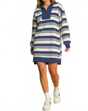 Umgee Stripe Collared Dress - Blue