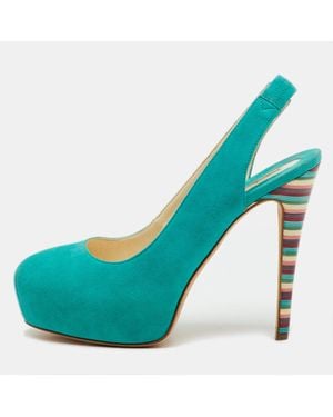 Brian Atwood Suede Platform Slingback Pumps - Blue