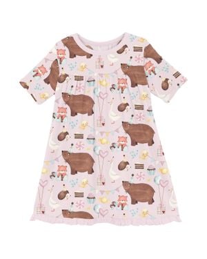 KICKEE Baby Girl's Classic Short Sleeve Swing Dress - Pink