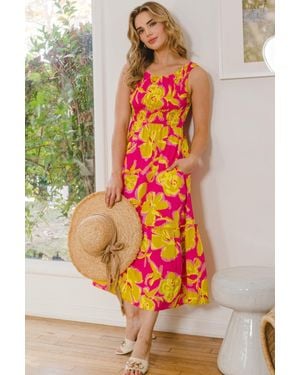 TRUEDAMES Oddi Full Size Floral Smocked Ruffled Midi Dress - Pink