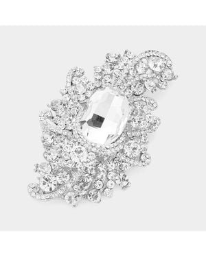 Fashnzfab Crystal Oval Accented Bouquet Pin Brooch - Metallic