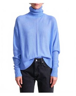 Apiece Apart Cashmere Silk Blend Softest Tissue Weight Turtleneck Top - Blue
