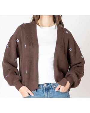 Dex Embroidered Open Cardigan - Brown