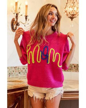 TRUEDAMES Mom Contrast Round Neck Sweater - Pink