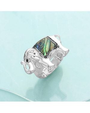 Fashnzfab Abalone Elephant Stretch Ring 1.2" X 0.8" - Blue