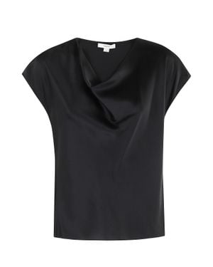 Vince Cowl Neck Cap-Sleeve Silk Blouse - Black