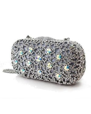 Fashnzfab Imitation Rhodium Metal Clutch With Top Grade Crystal - Metallic
