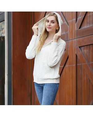 TRUEDAMES Solid Ribbed Knit Zip-Up Hoodie - White
