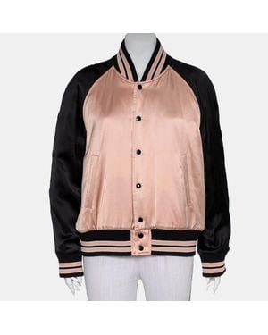Saint Laurent Satin Button Front Bomber Jacket L - Pink