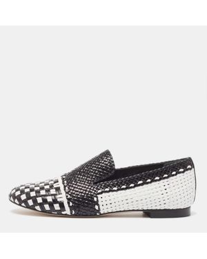 Stuart Weitzman Woven Leather Riviera Smoking Slippers - White