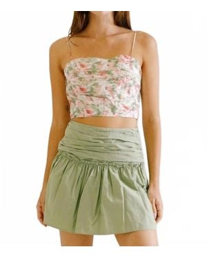 Storia Rose Print Midriff Ruched Cropped Top - Green