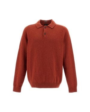 Paul Smith Long-Sleeved Merino Wool Polo Sweater - Red
