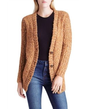 Kensie Twisted Slub Boucle Long Sleeve Cardigan - Blue