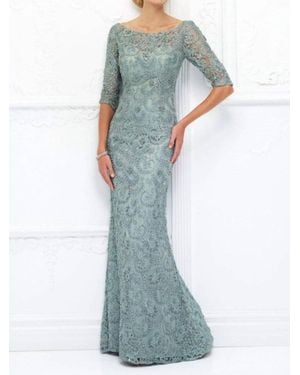 Ivonne D Beaded Lace Illusion Bateau Tulle Gown - Blue