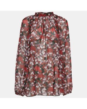 Giamba Burgundy Floral Print Silk Blouse - Pink
