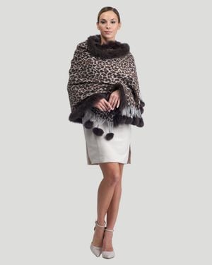 Gorski Double Face Cashmere Stole With Fox Trim - White