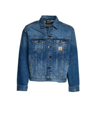 Carhartt Heavy Denim Jacket With Triple Stitching And Adjustable Features - Blue