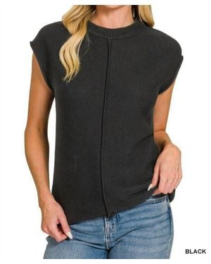 Zenana Greta Center Seam Crew Sweater - Black