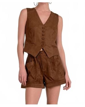 Elan Suede Sleeveless Vest - Brown