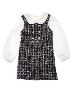 Badgley Mischka Crepe Blouse & Tweed Sweater Dress - Black