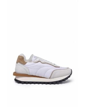 Eleventy Nylon Inserts Suede Leather Sneakers - White